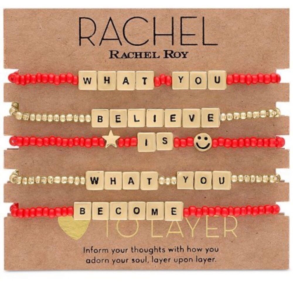 Rachel Roy Red 5 Layer Inspired WHAT YOU BELIEVE IS WHAT YOU BECOME Bracelet Set